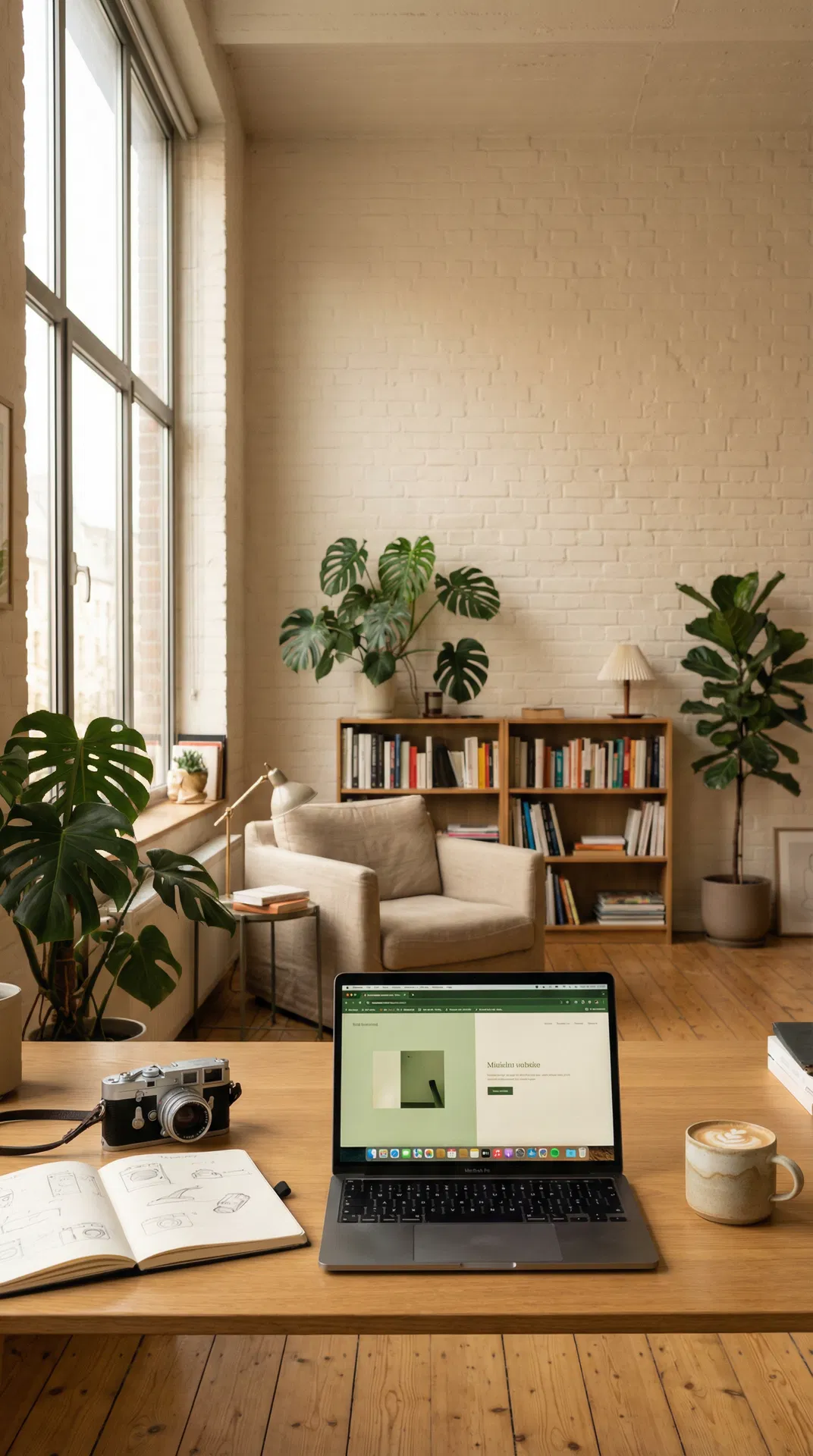 Berlin Creative Studio – Arbeitsplatz mit Sofa und Bücherregal