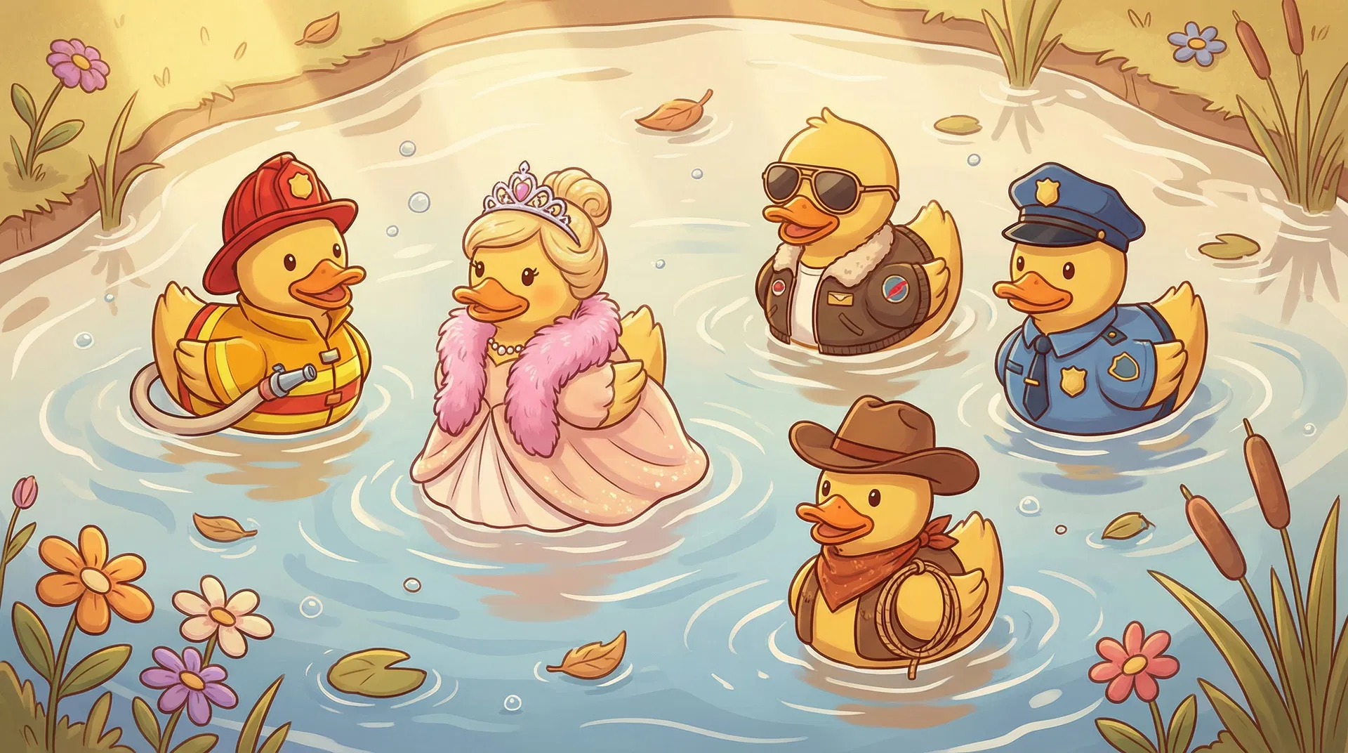 Diverse rubber ducks in costumes