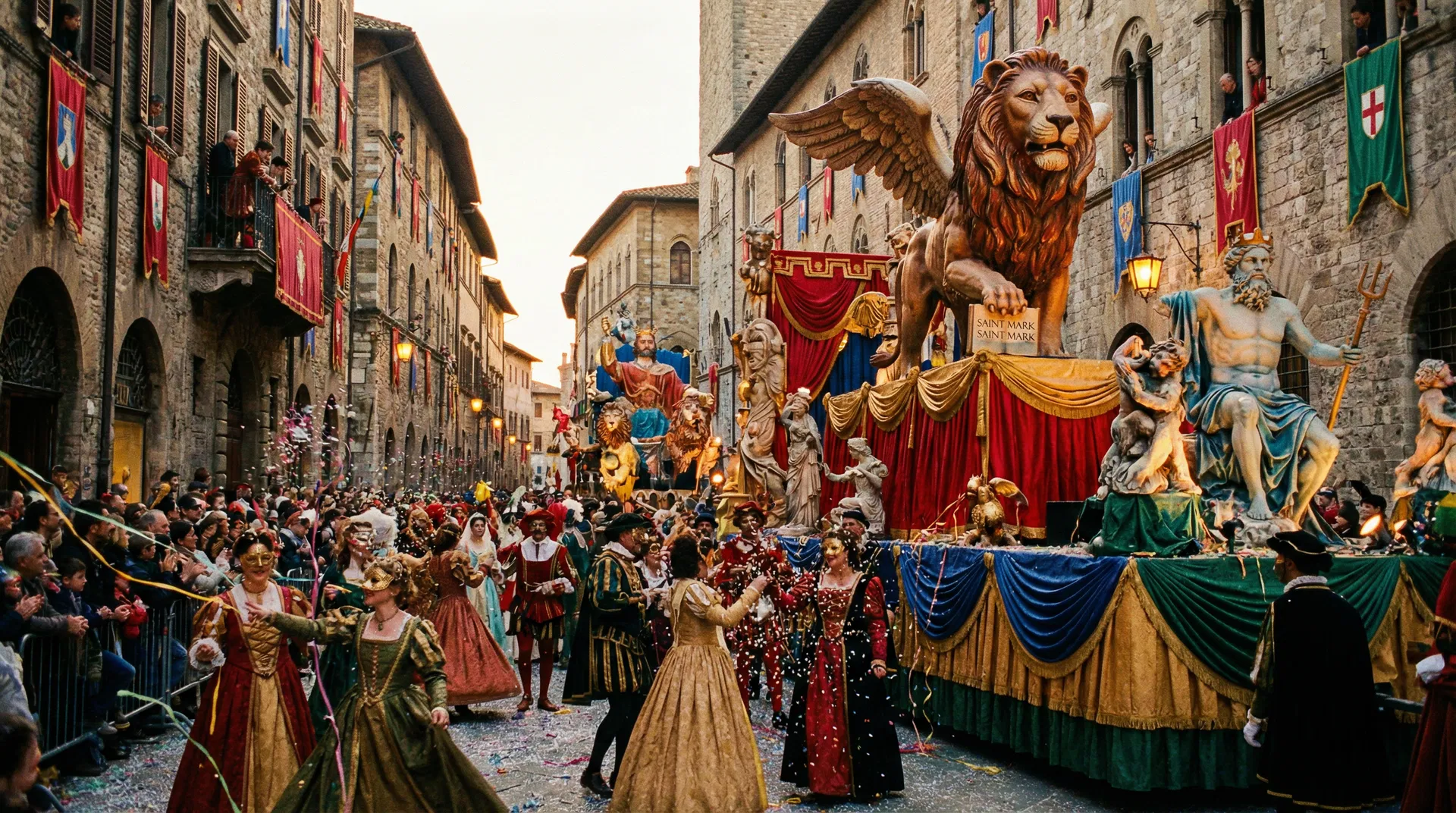 Sfilata di carri allegorici ai Corsi di Gala del Carnevale storico di Ronciglione 2026