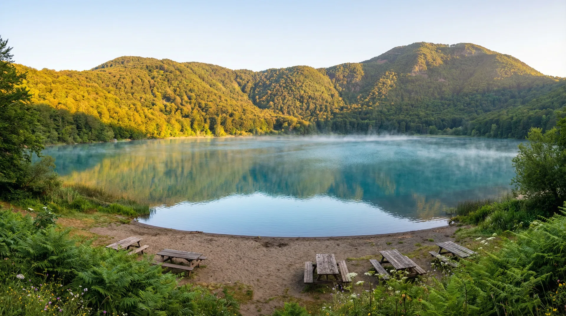 Lago di Vico, lago vulcanico della Tuscia circondato da boschi di faggi nella Riserva Naturale vicino a Ronciglione