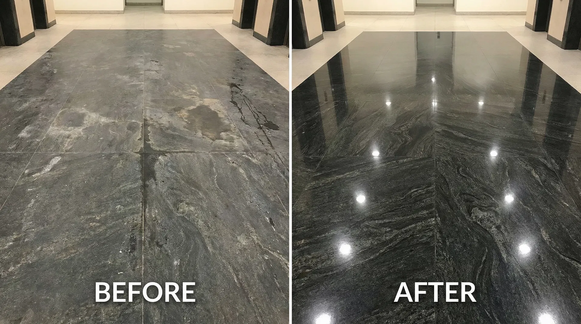 Konzeptdarstellung einer professionellen Granitreinigung durch den Stein-Doktor