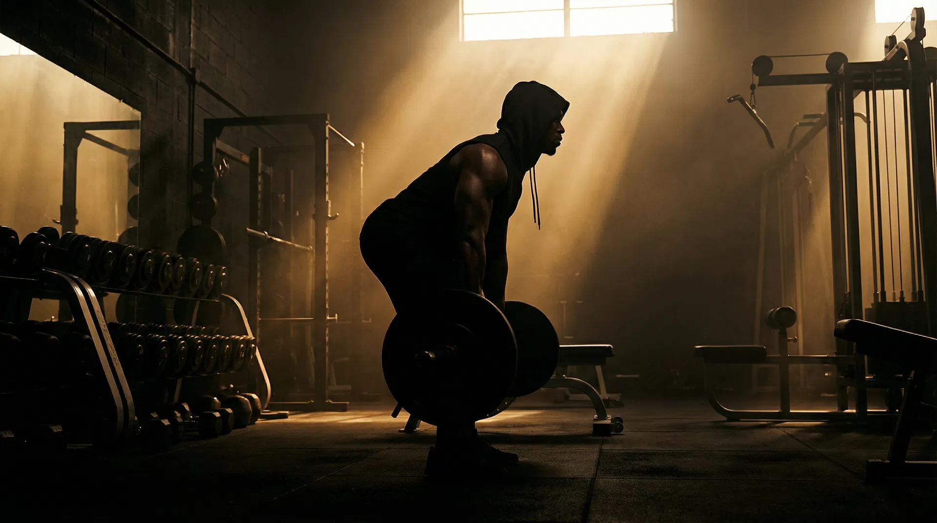 Athlete training in dramatic lighting