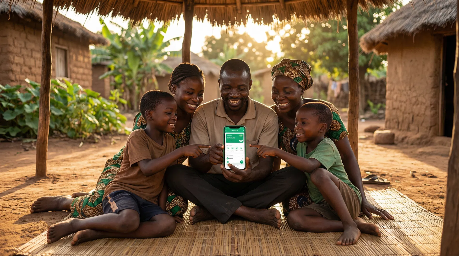 Famille rurale ouest africaine avec MOBILE-PAY