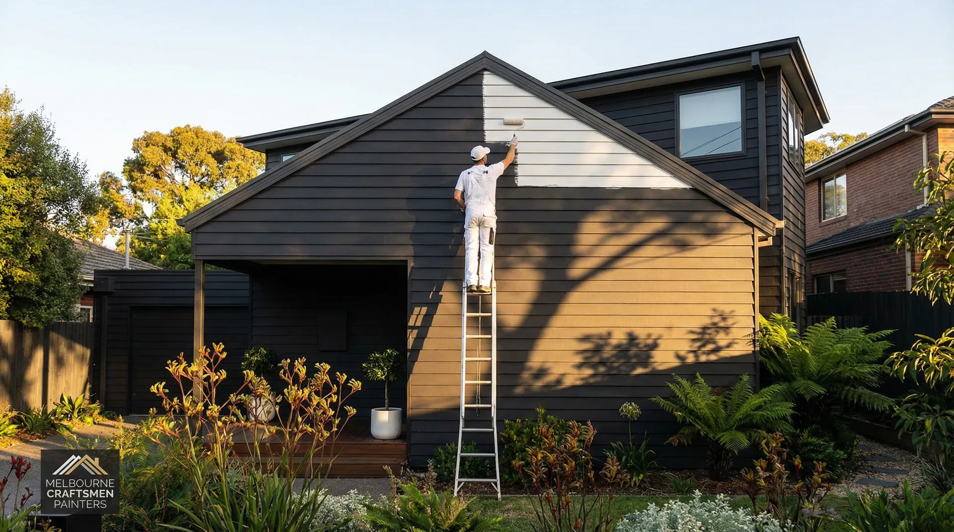 Professional house painter at work