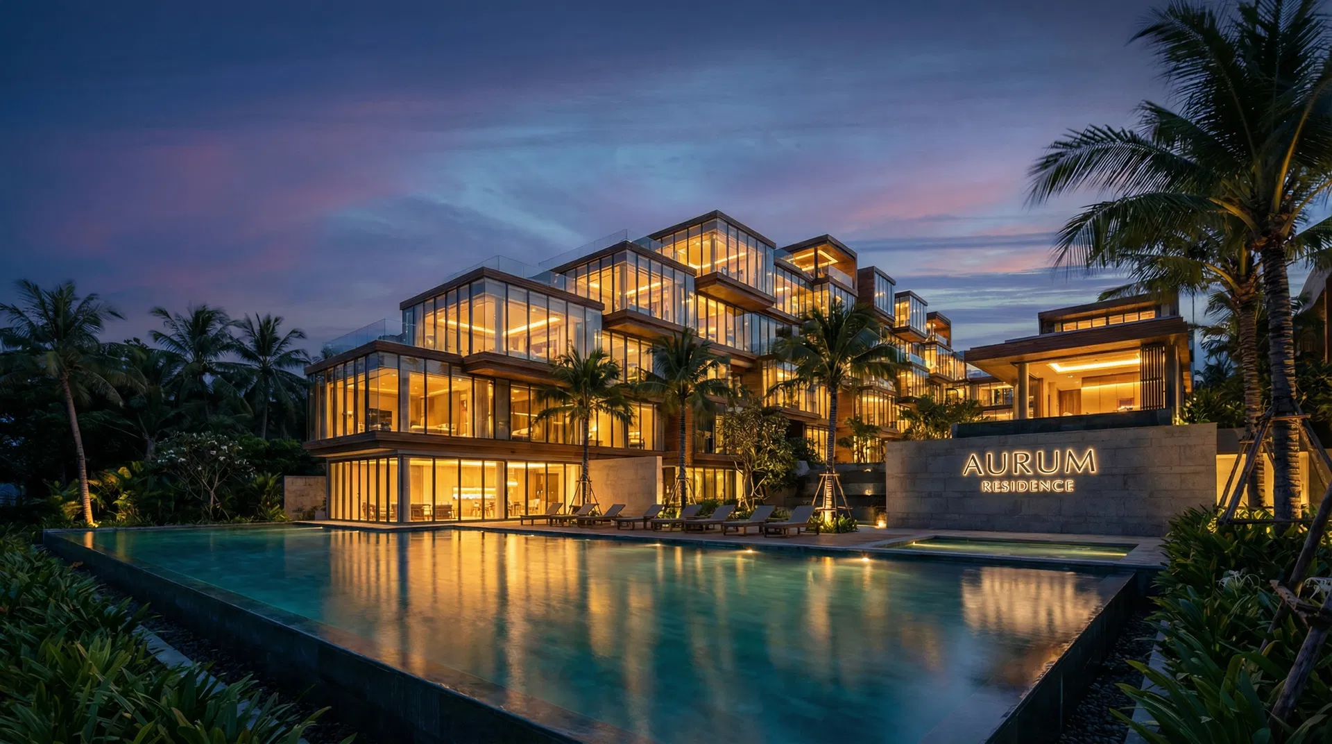 Luxury resort at dusk