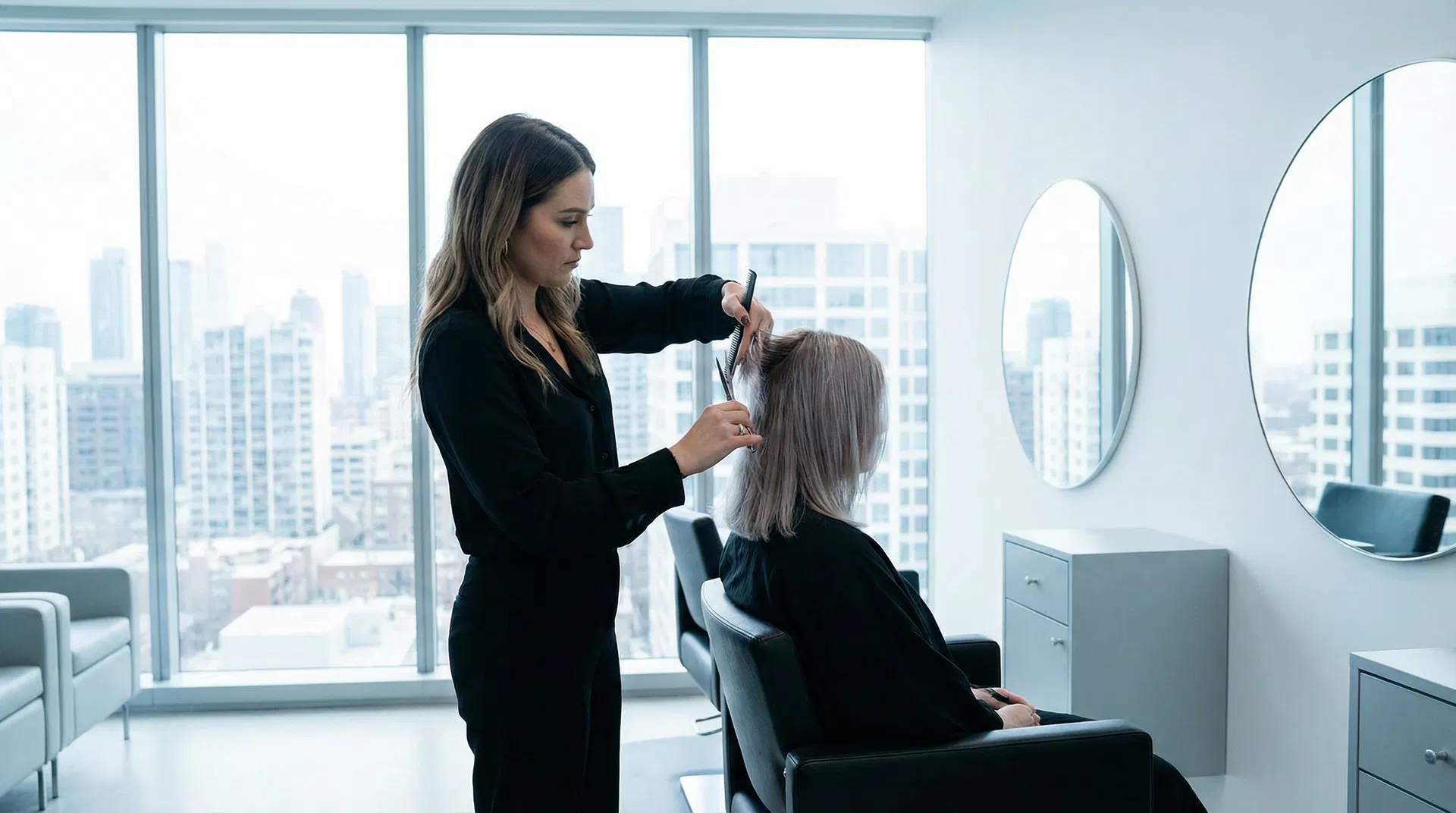 VS1 Hair Salon stylist at work