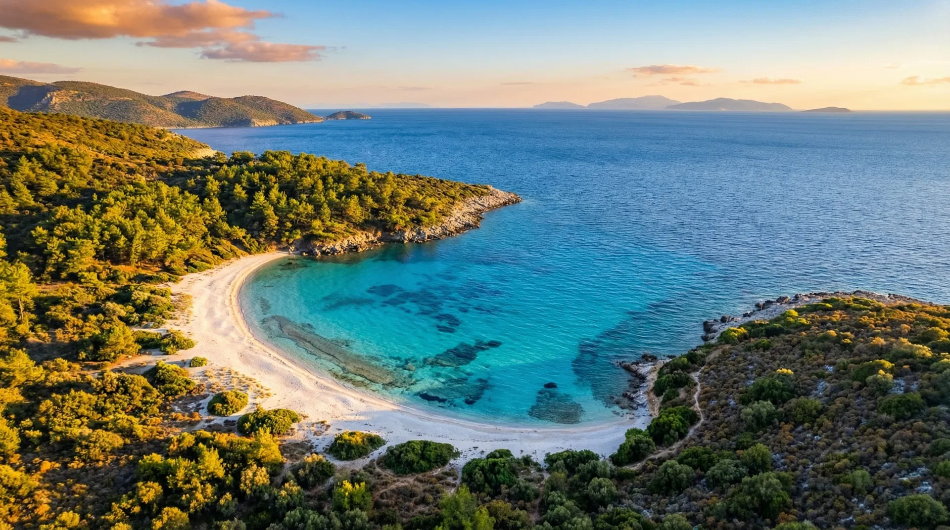 Aerial view of pristine bay on the Datça Peninsula
