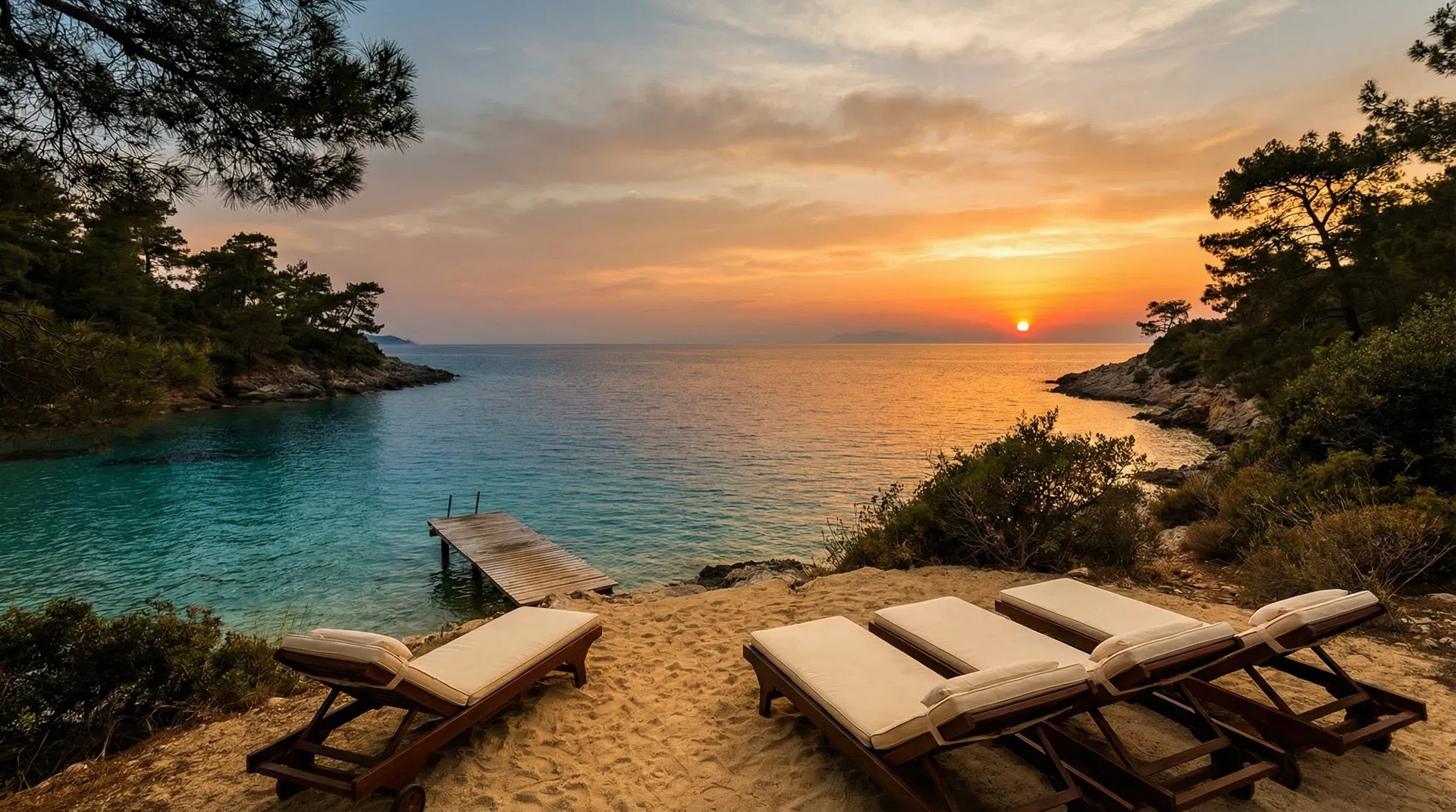 Private beach at sunset on Datça Peninsula