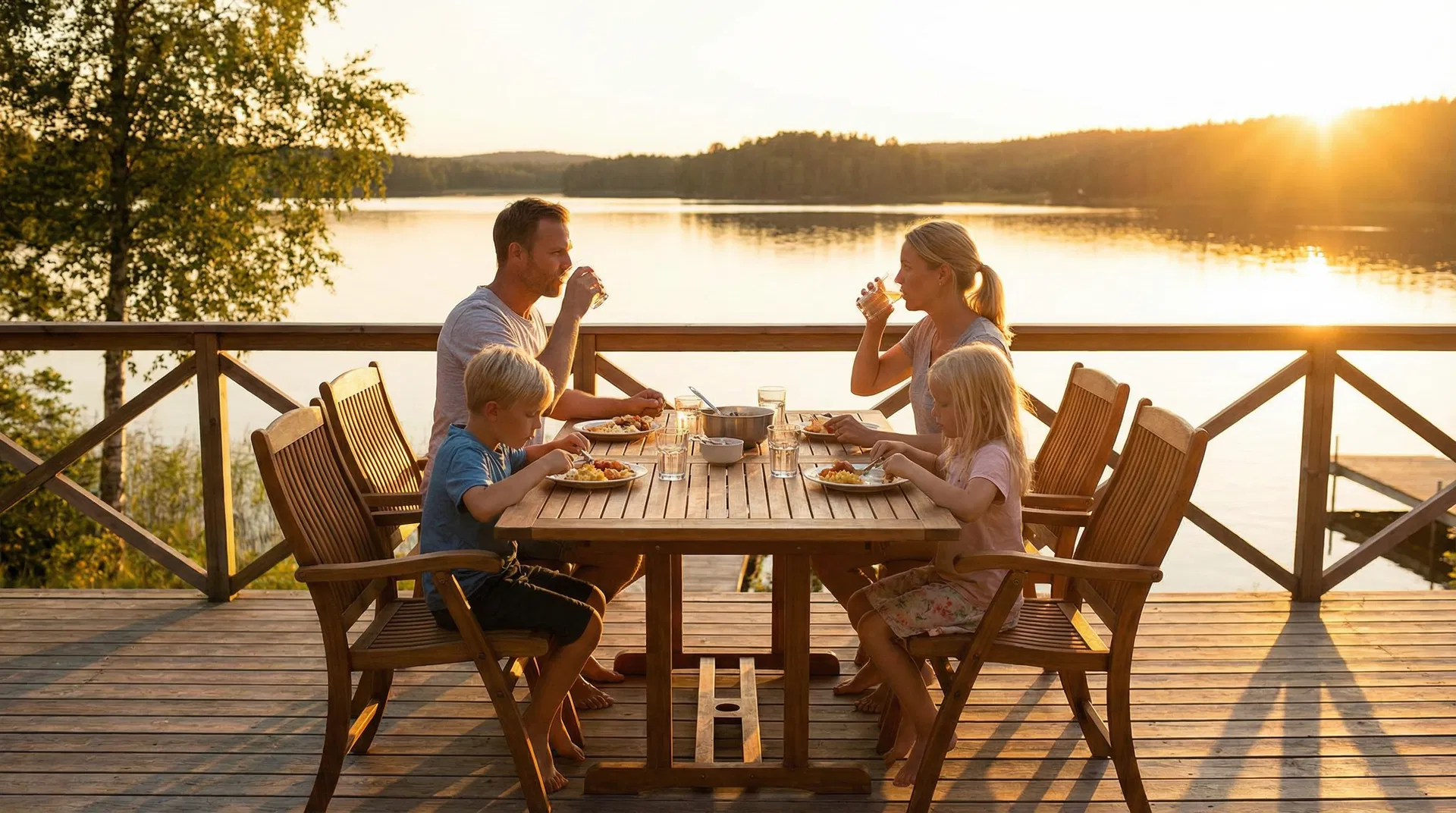 Sunny spring day at a cottage deck overlooking Georgian Bay ready for opening