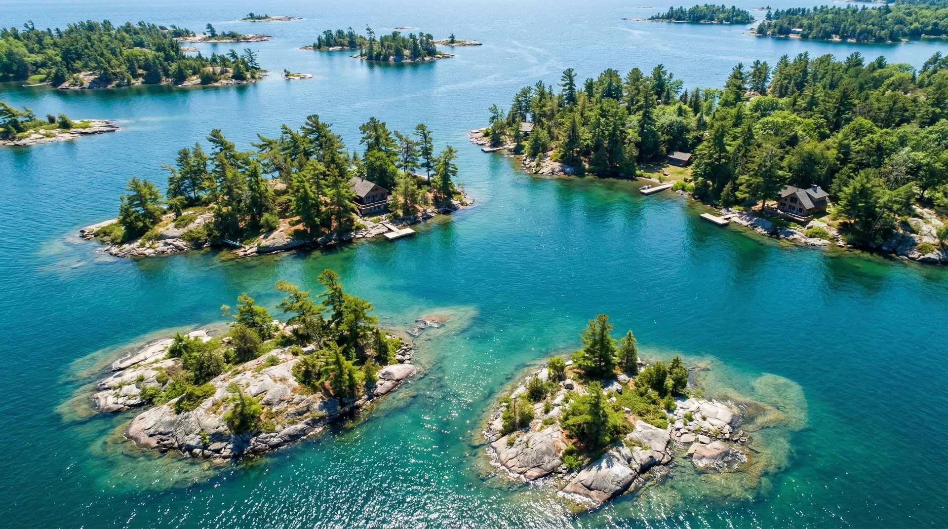 Aerial view of Georgian Bay islands and water