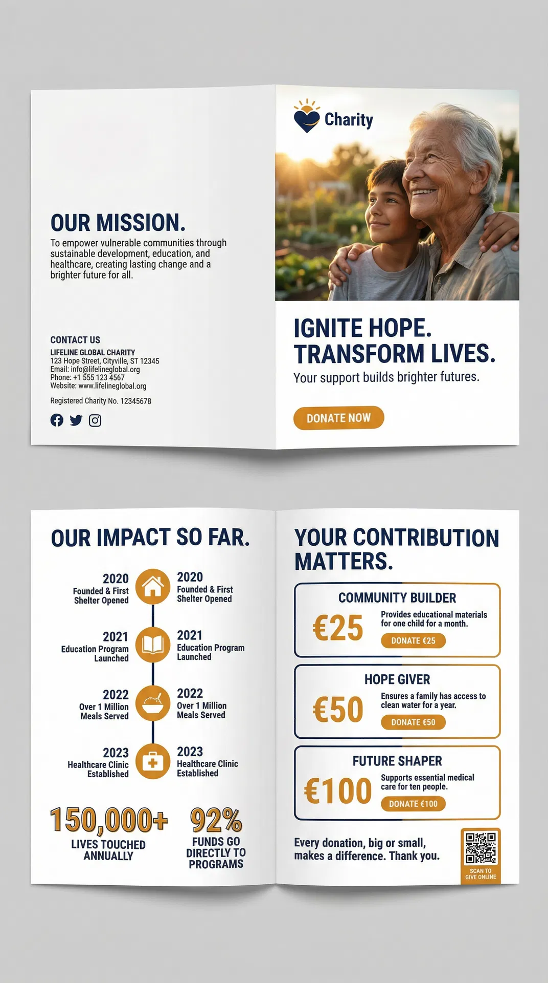 Lifeline Global Charity Leaflet: Compelling charity fundraising leaflet with emotional photography and impact stats