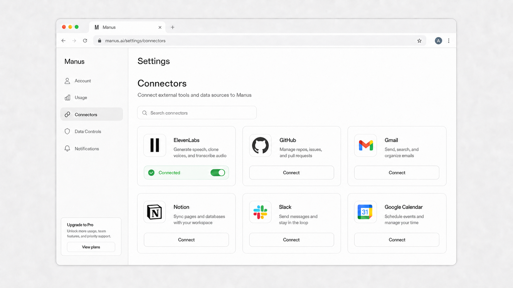 Claiming your ElevenLabs connection from Manus Integrations