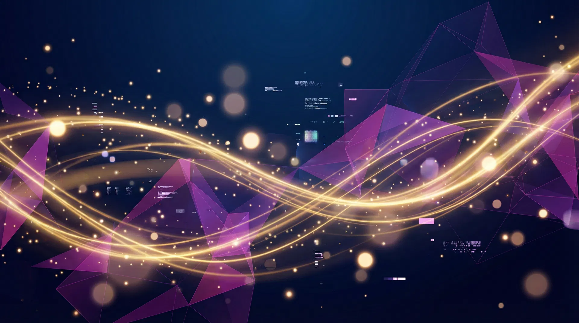 Abstract digital art with golden light streams and geometric shapes