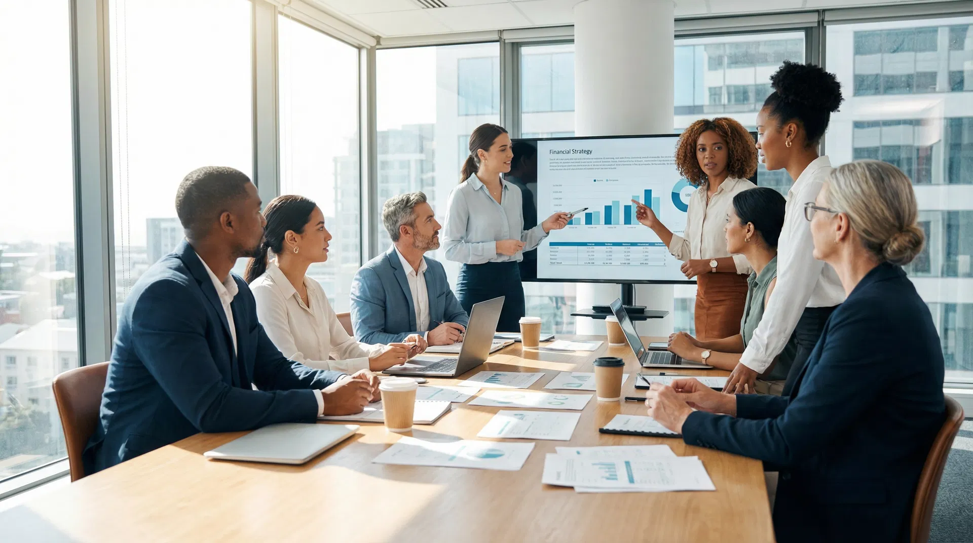 Team of accountants collaborating on financial strategy