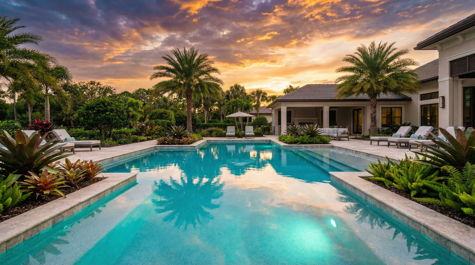 Luxury pool at golden hour