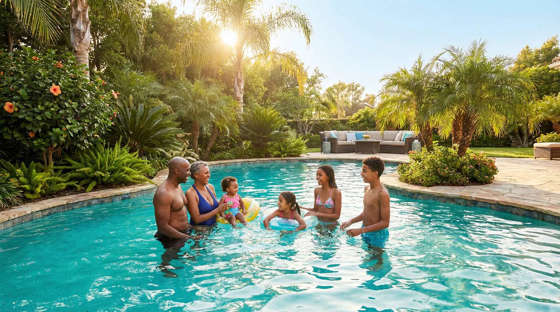 Family enjoying their pool