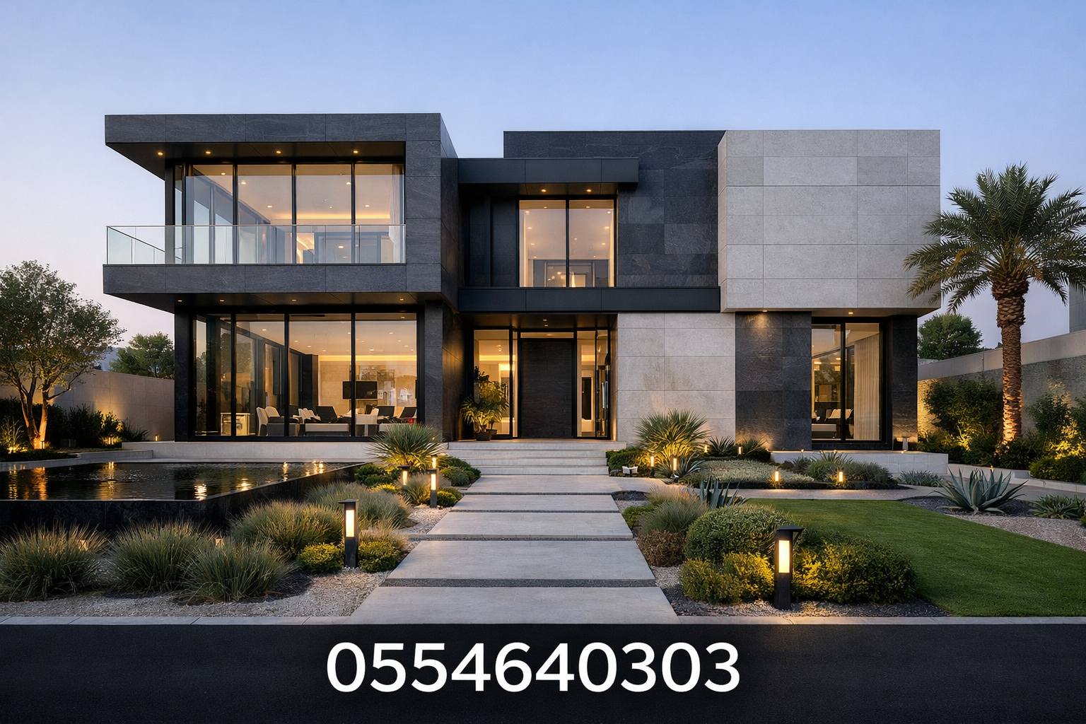 فيلا مودرن بواجهة حجرية أنيقة