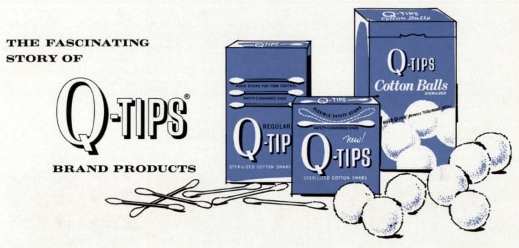 Q-tips history vintage packaging Leo Gerstenzang cotton swab inventor
