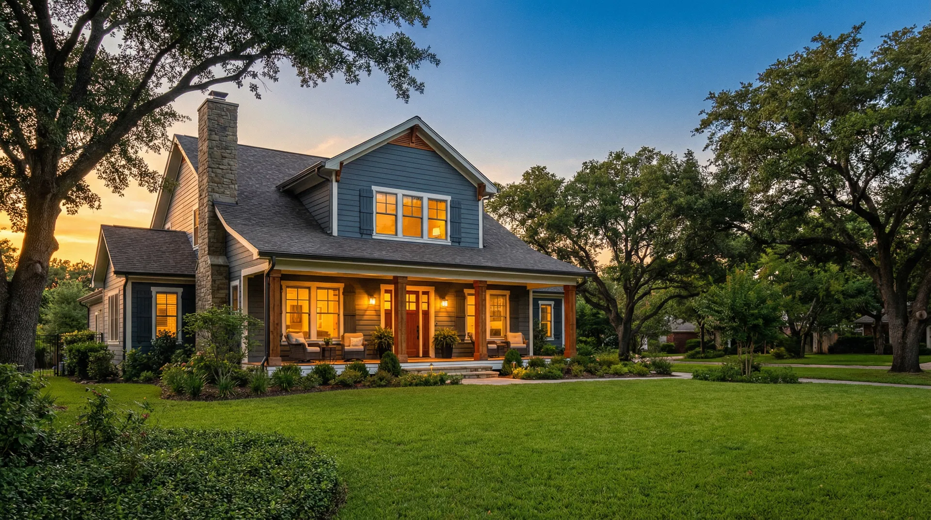 Beautiful craftsman home at golden hour