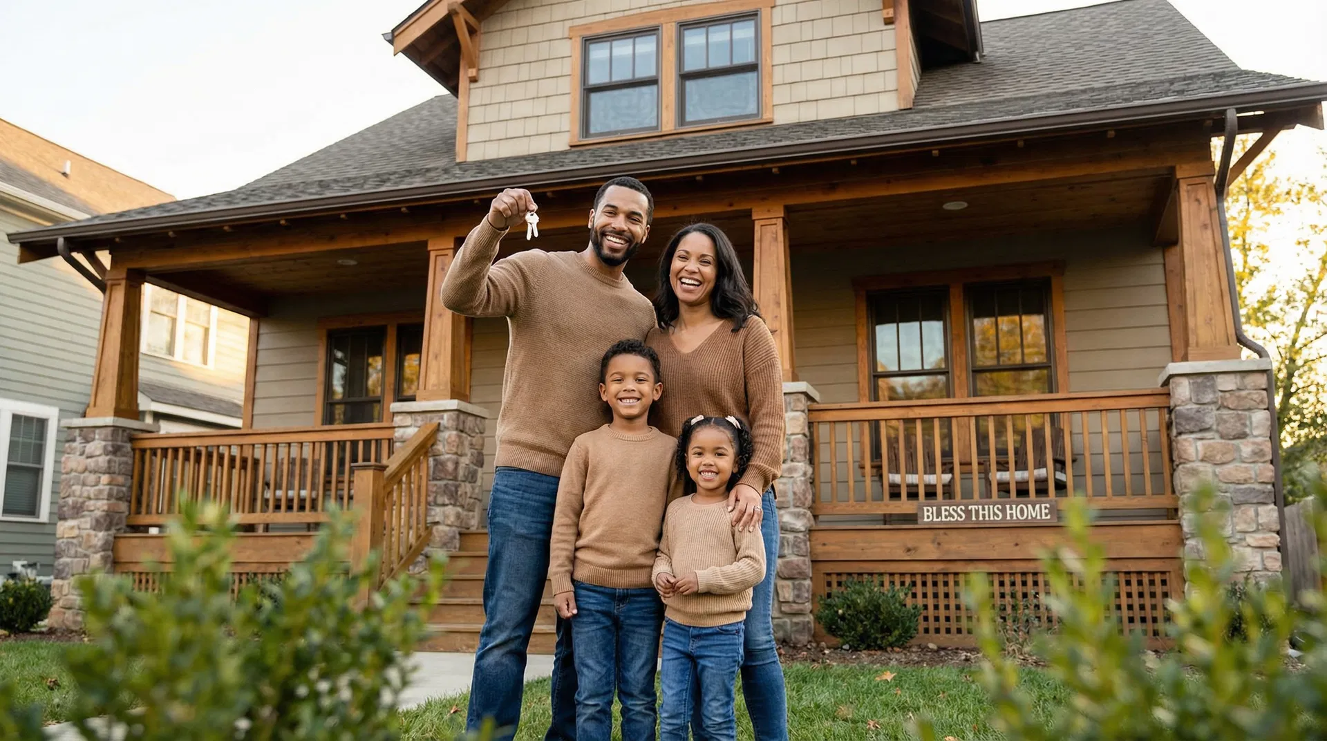 Happy family with new home keys