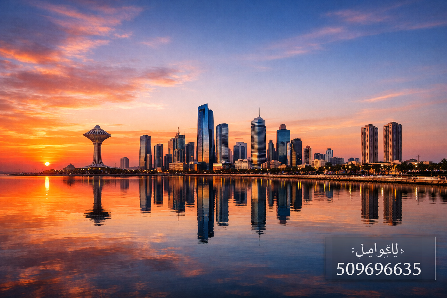 صورة لأفق الدمام عند الغروب مع رقم التواصل 509696635