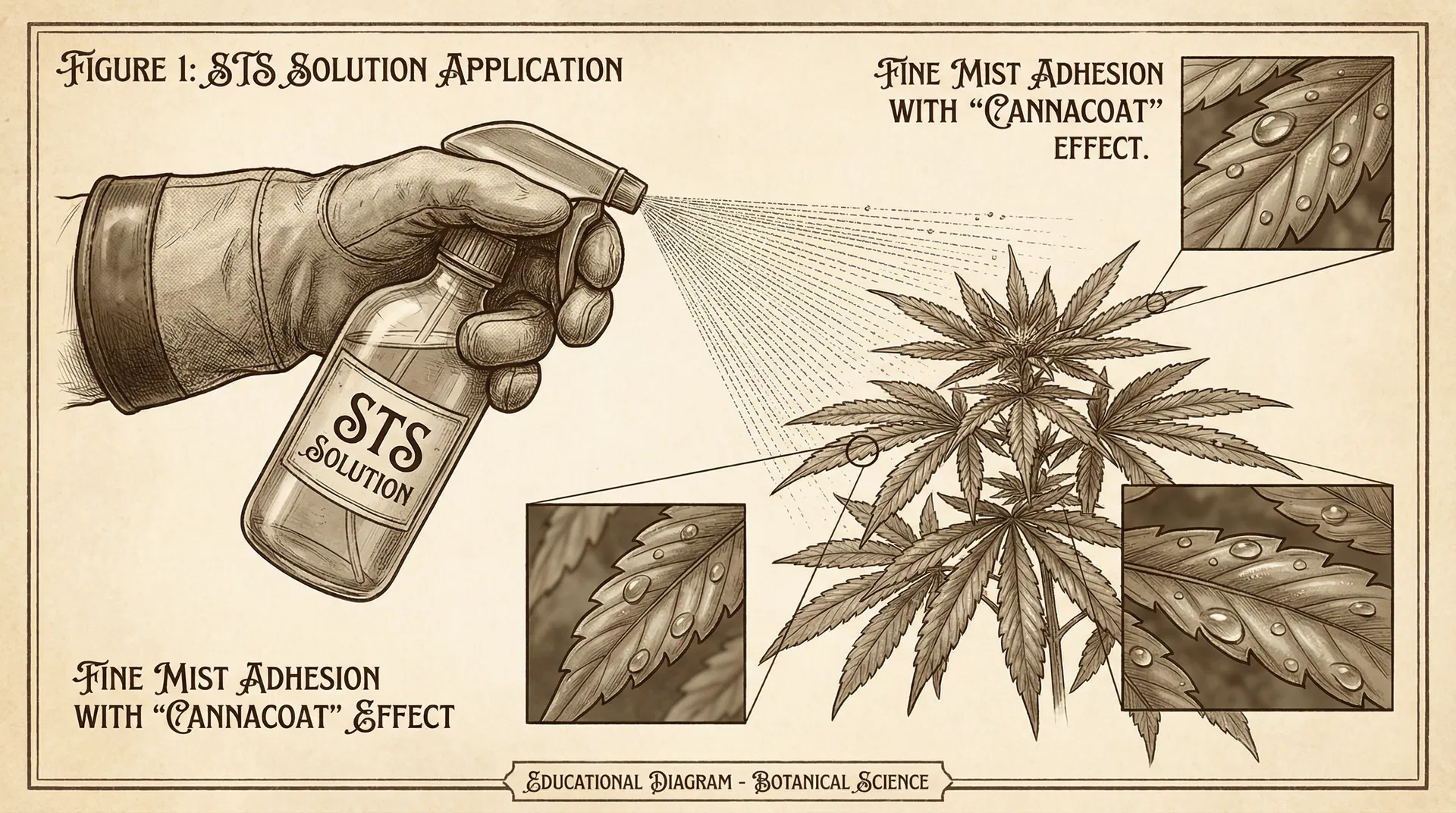 Applying STS solution to cannabis plant leaves