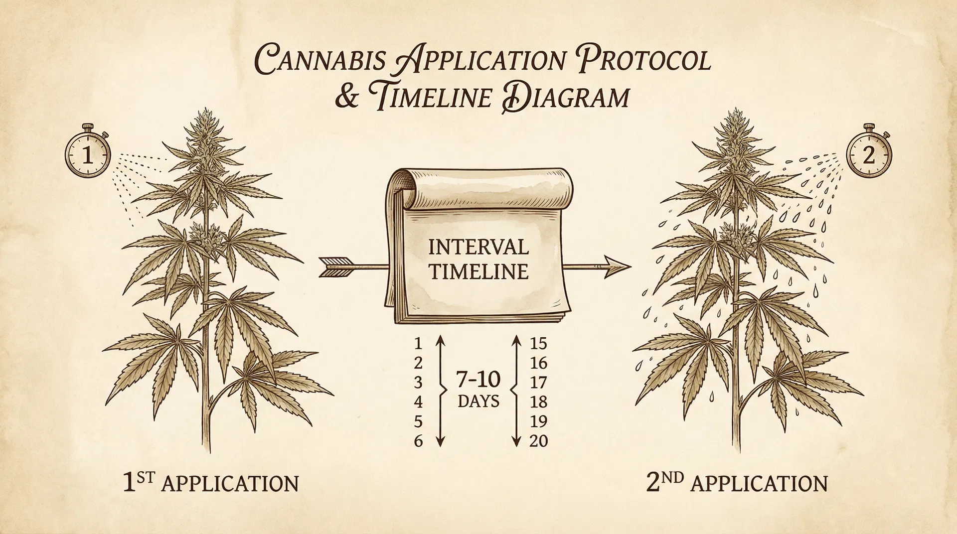 Timeline showing 7-10 day interval between applications