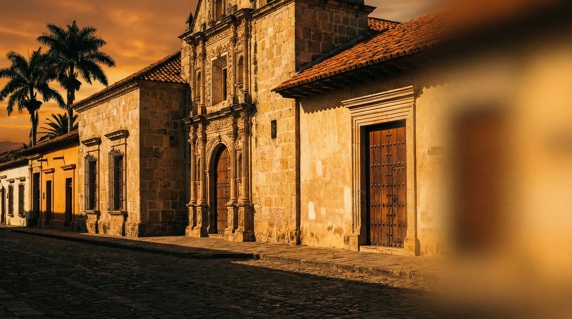 Colonial architecture at sunset — heritage