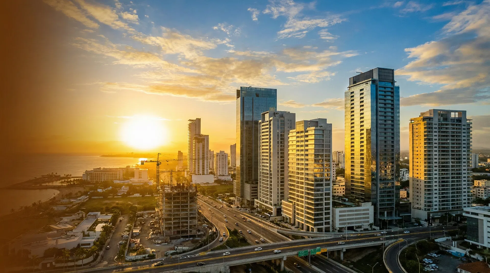 Modern Santo Domingo skyline at sunrise — evolution