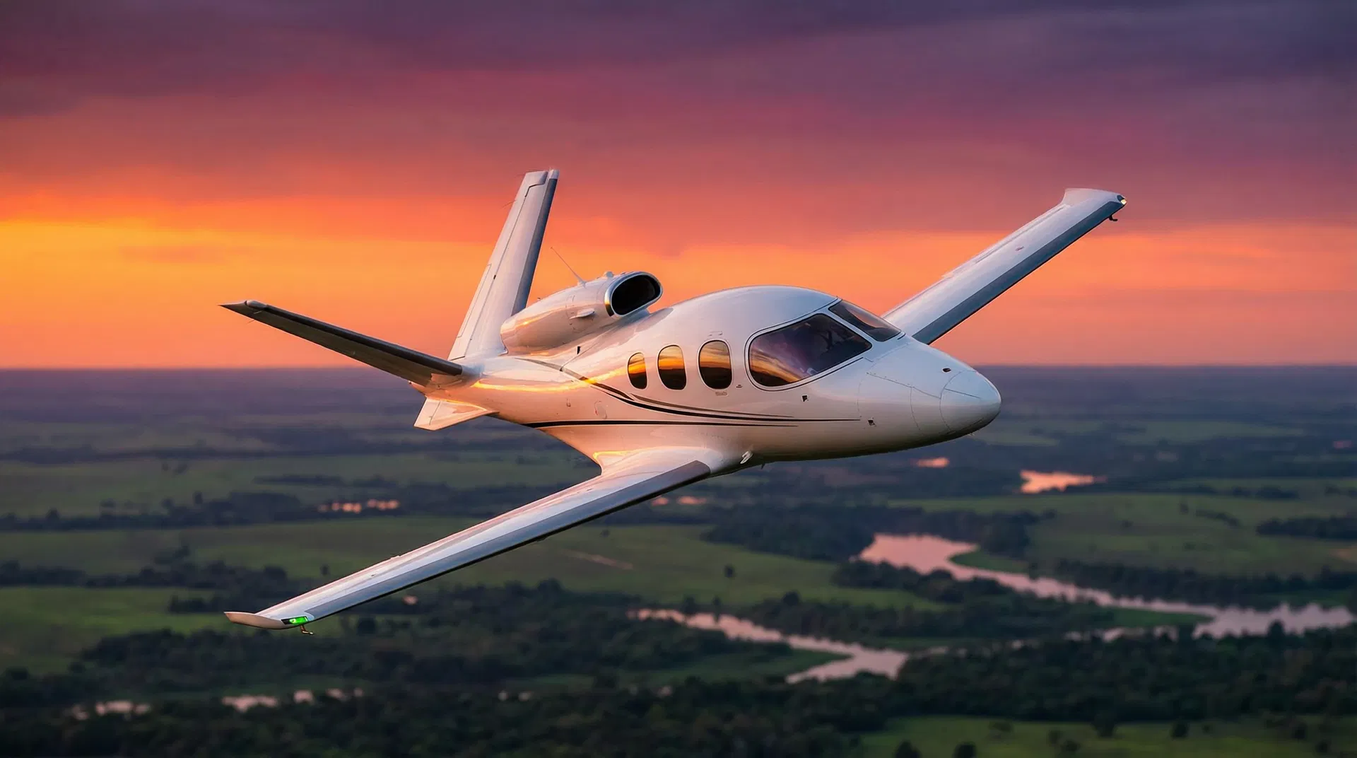 Cirrus Vision SF50 em voo ao crepúsculo