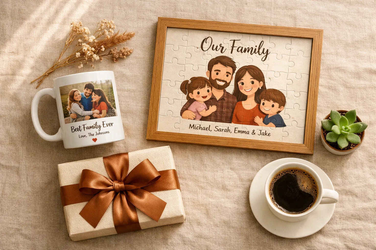 Dopply.store product showcase — custom mugs and puzzle frames