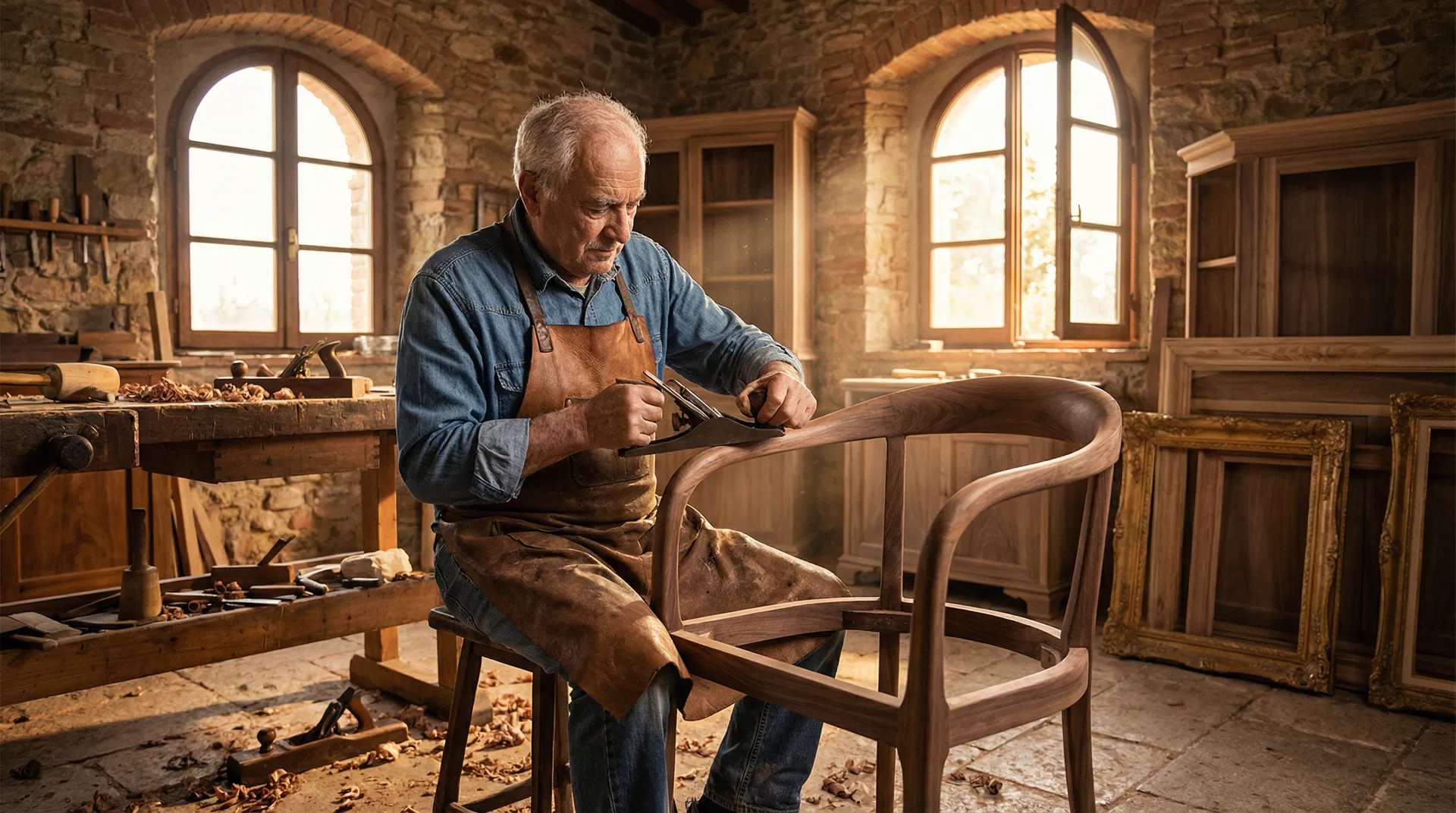 Italian furniture craftsman at work