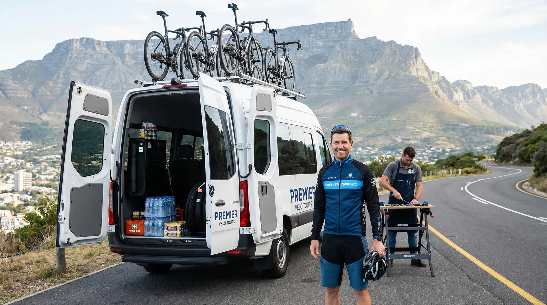 Support team with vehicle