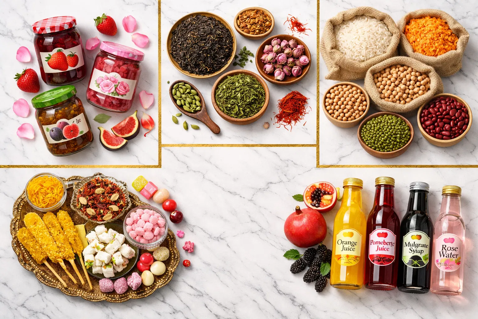 Crown Star Produktkategorien – Marmeladen, Tee, Reis, Hülsenfrüchte, Süßwaren, Getränke