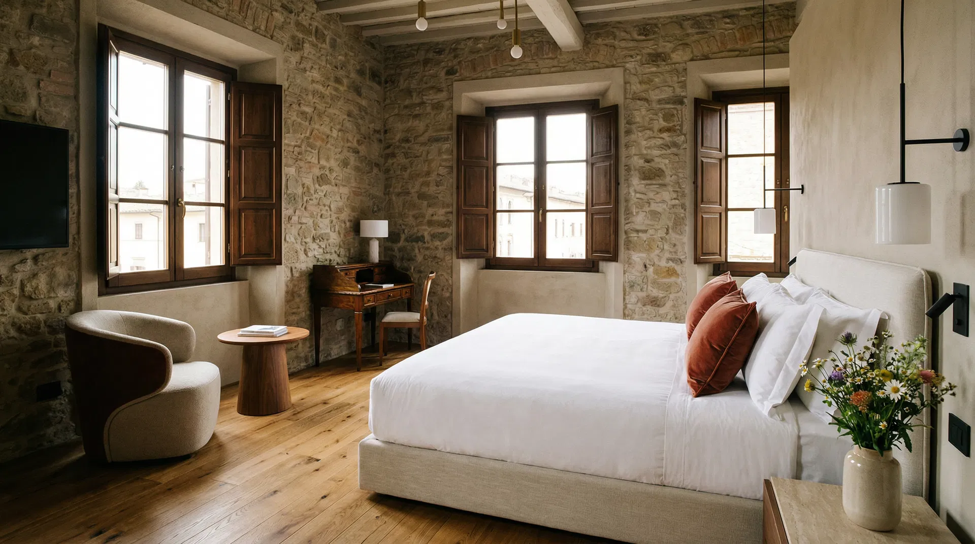 Camera Hotel Residenza Nazareth - arredamento moderno con pareti in pietra