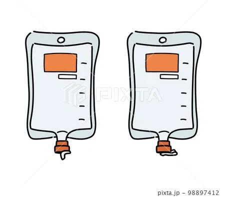 輸液バッグと点滴量の目安を示すイラスト