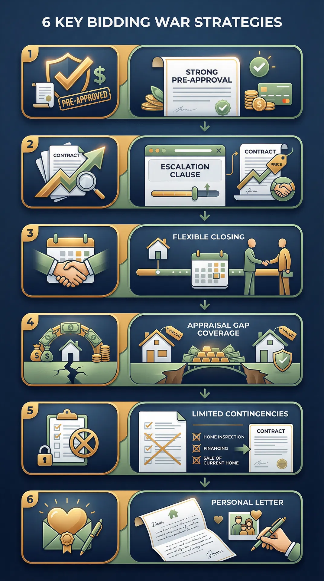 Six key bidding war strategies infographic