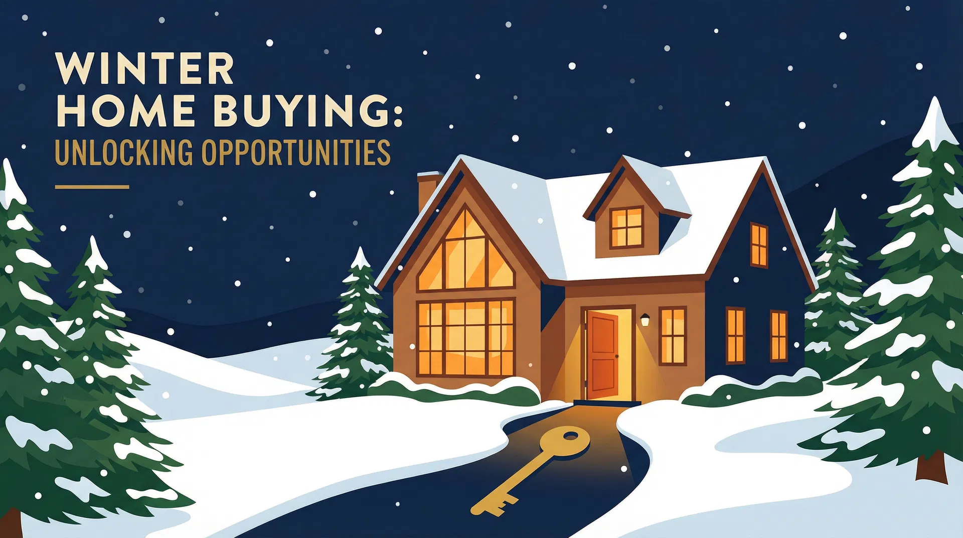Winter Home Buying Opportunities - Cozy home with glowing windows in serene winter landscape
