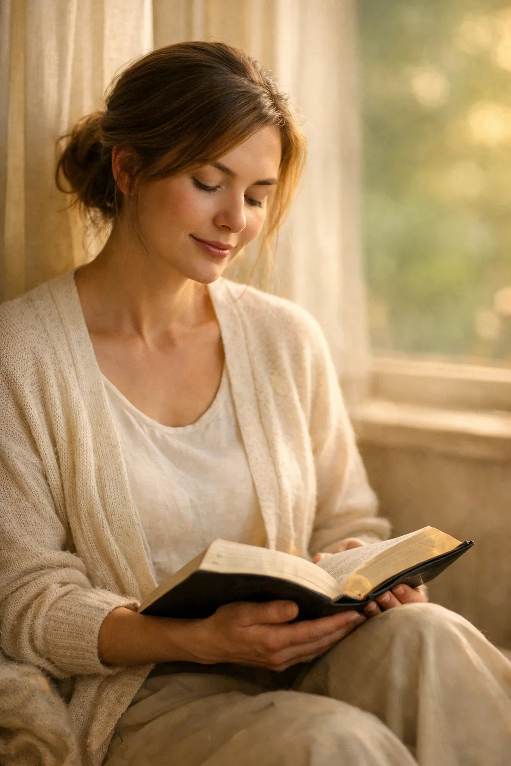 Mujer en reflexión con la Biblia