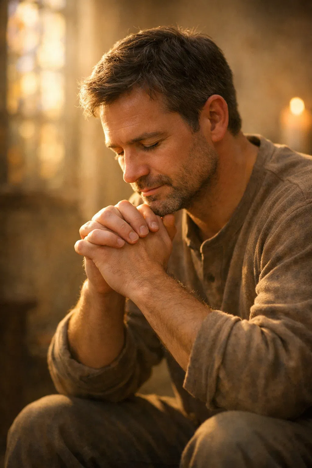 Hombre en oración y reflexión