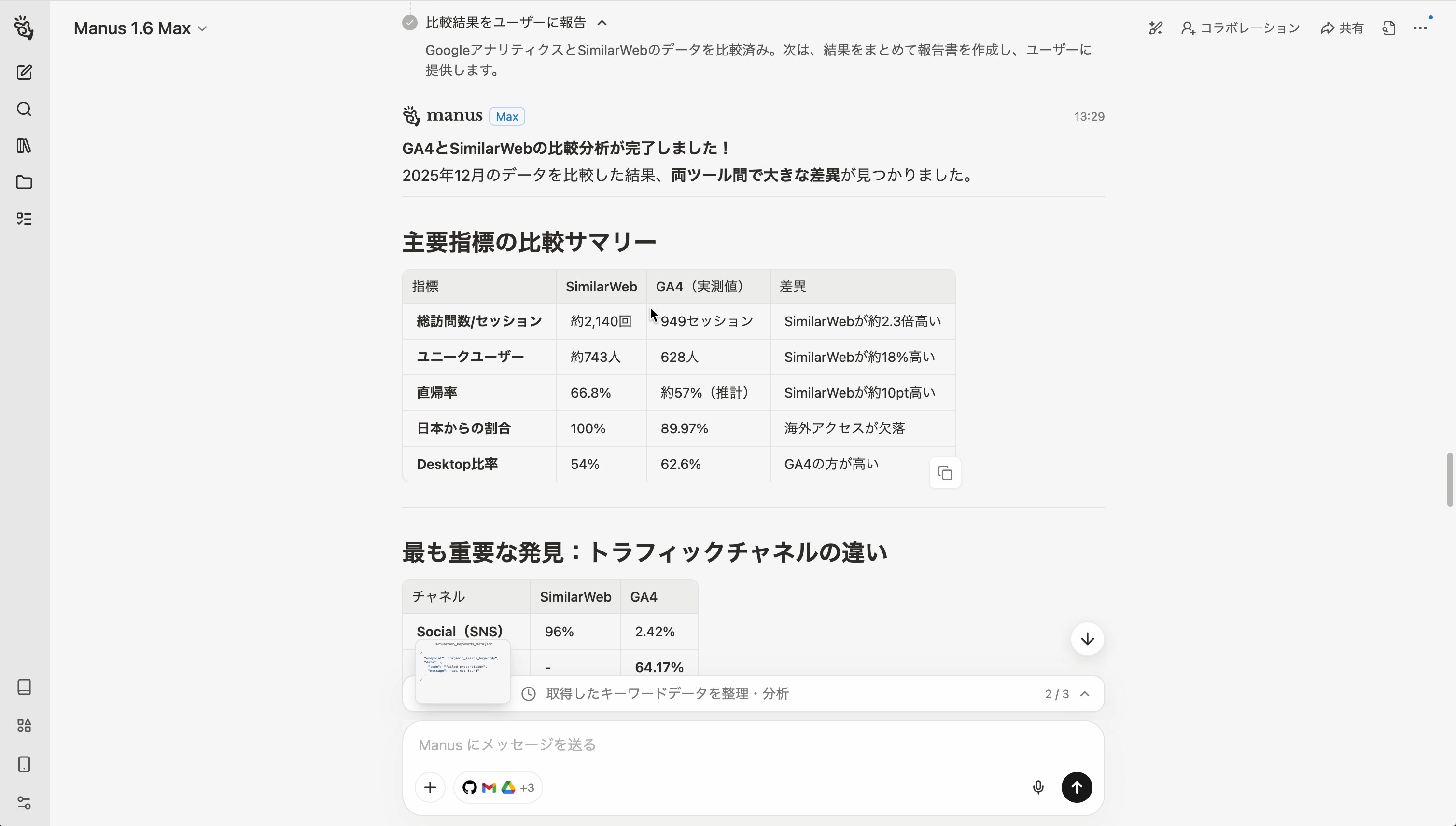 GA4との比較レポート