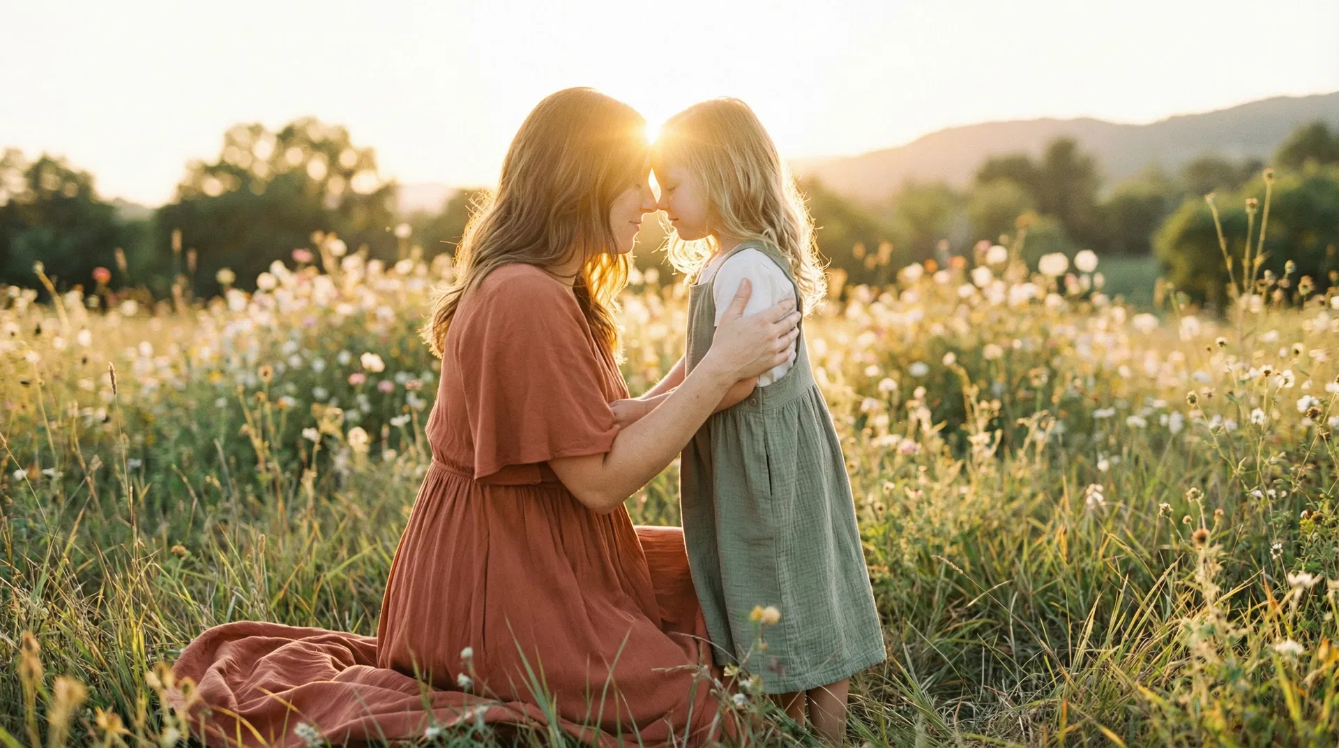Mutter und Kind in einer Blumenwiese