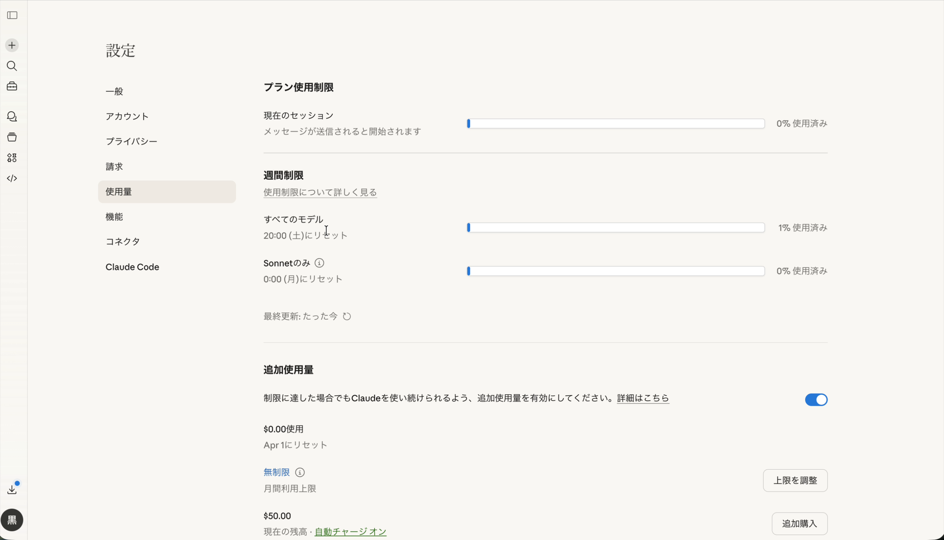 使用量確認ページ