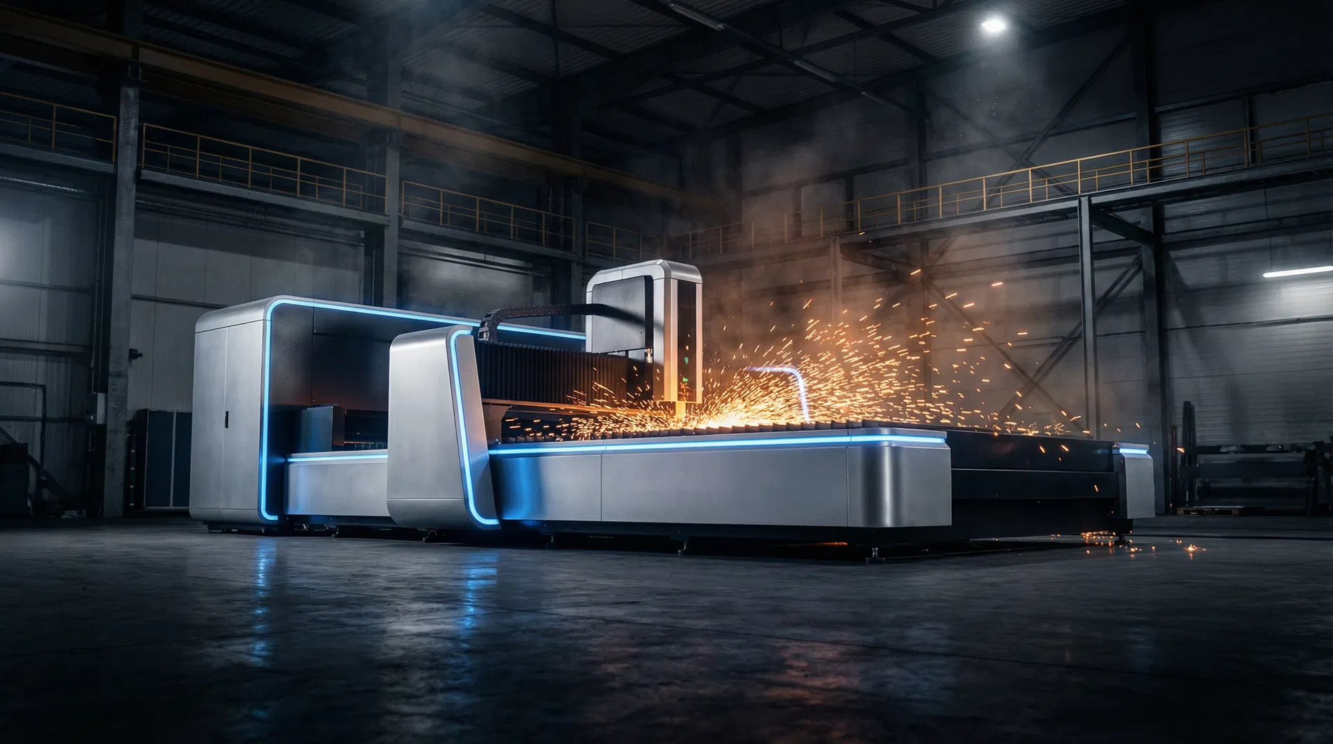 Laser cutting machine in action