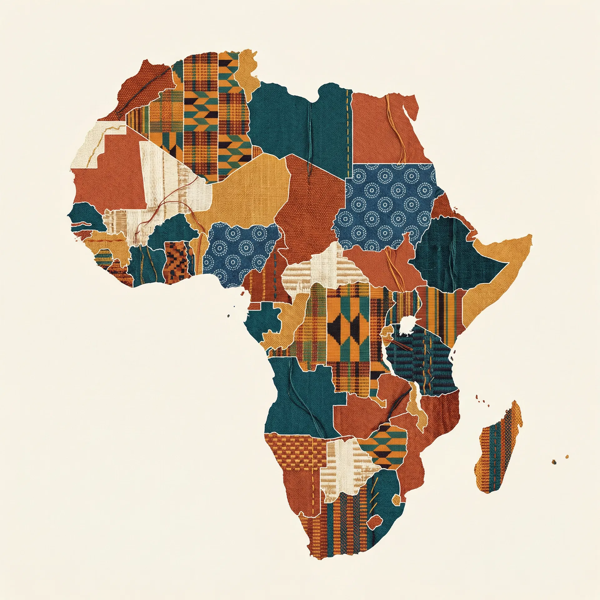 Africa composed of textile patterns