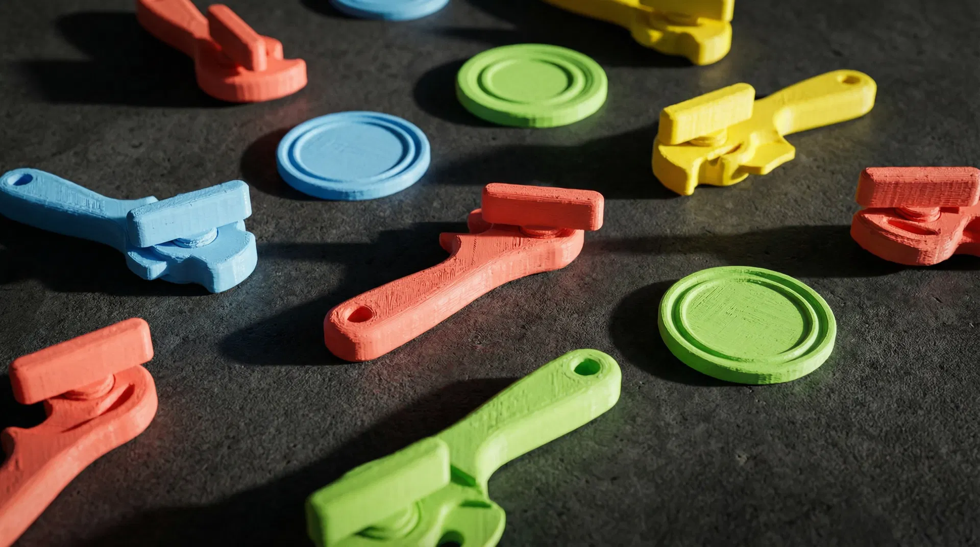 Colorful 3D printed can openers and covers