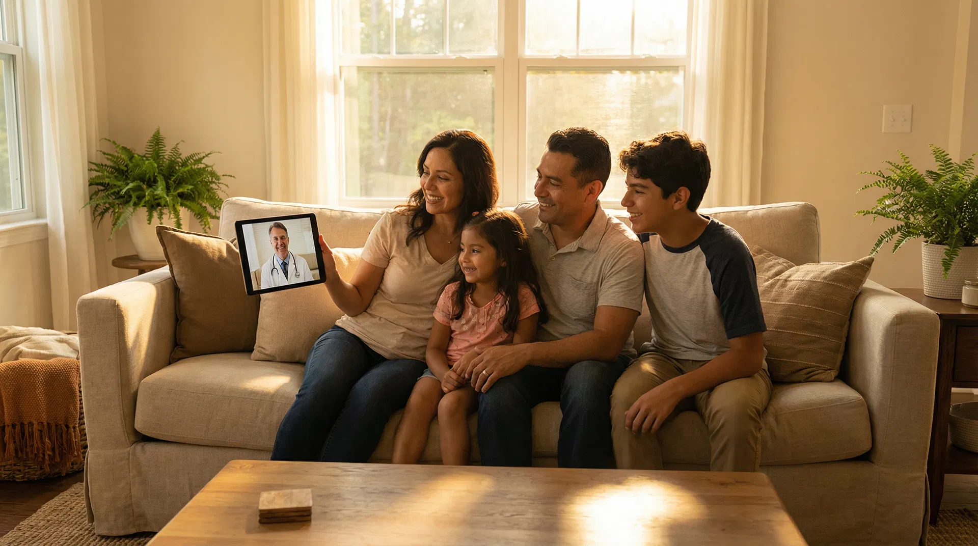 Familia usando telemedicina desde casa
