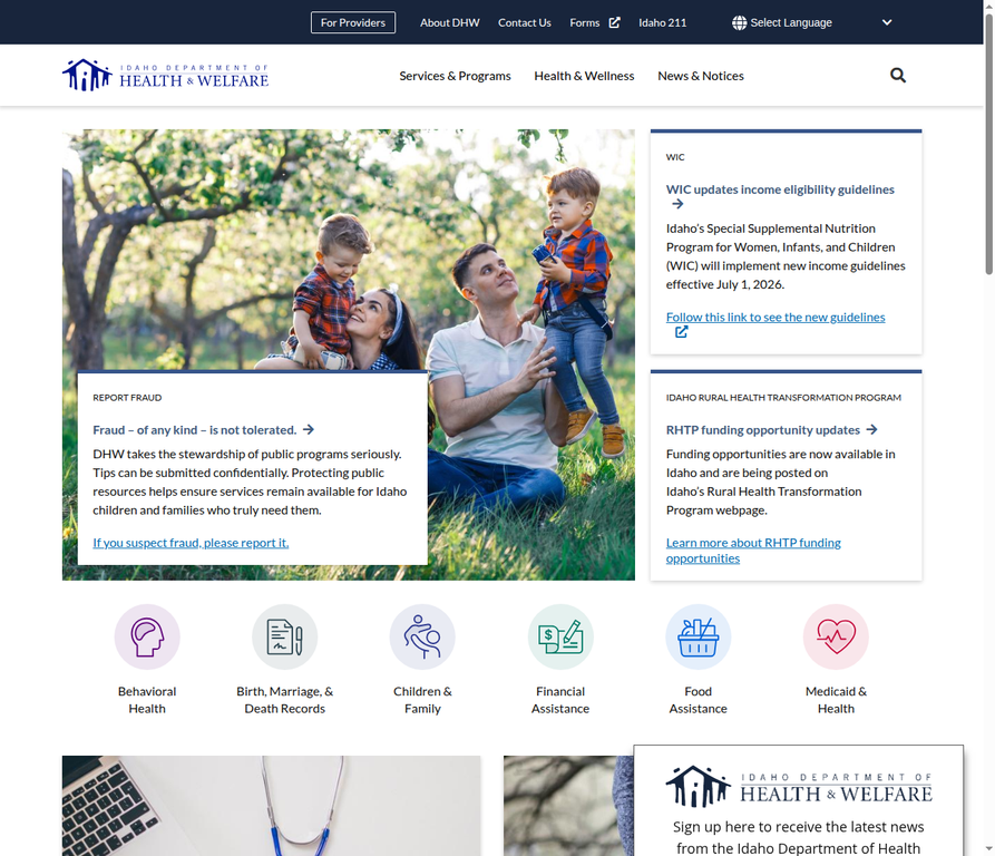 Idaho DHW Main Portal