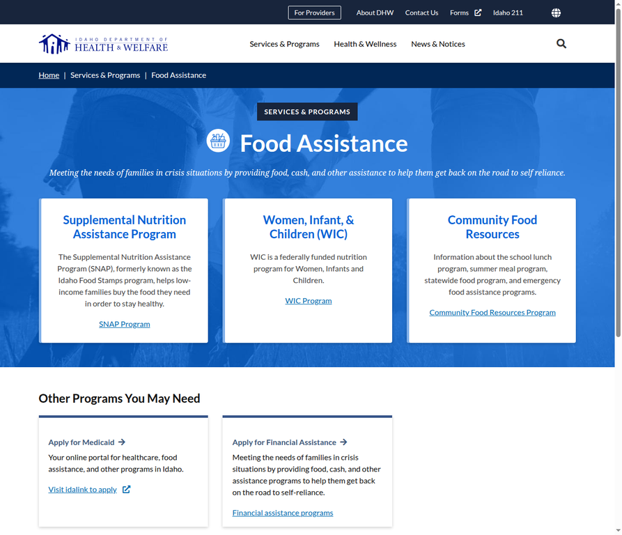 Idaho Food Assistance Details