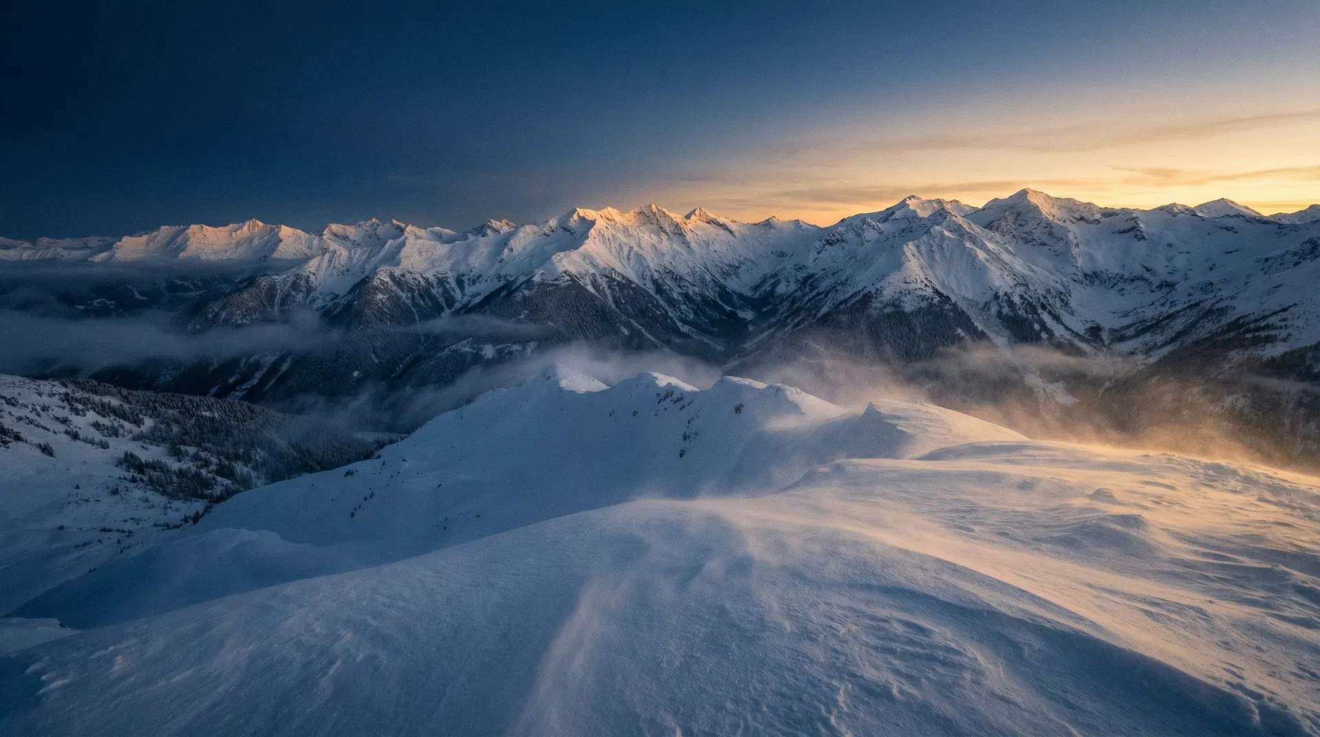 Snow mountain at twilight